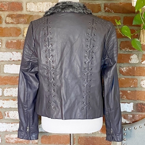 Torrid Lace Up Back Faux Fur Collar Moto Jacket size 12 - Picture 3 of 10